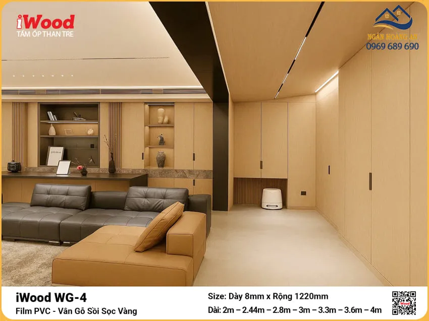 Tấm Ốp Than Tre iWood WG-4 Vân Gỗ Sồi Sọc Vàng Cắt Theo Yêu Cầu