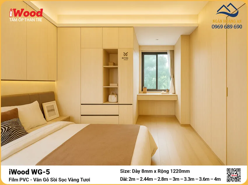 Tấm Ốp Than Tre iWood WG-5 Vân Gỗ Sồi Vàng Cắt Theo Yêu Cầu