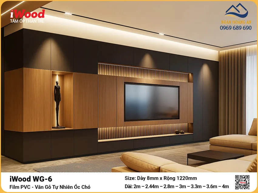Tấm Ốp Than Tre iWood WG-6 Vân Óc Chó Cắt Theo Kích Thước