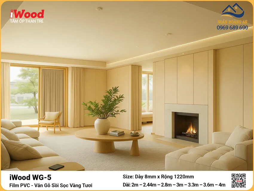 Tấm Ốp Than Tre iWood WG-5 Vân Gỗ Sồi Vàng Ốp Phòng Khách