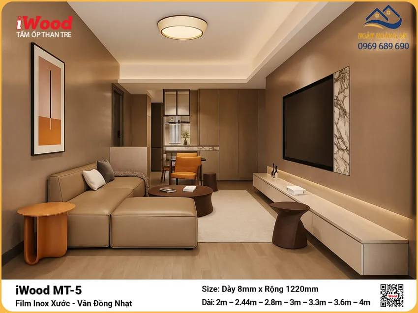 Tấm Ốp Than Tre MT-5 iWood Inox Xước Đồng Nhạt Ốp Nhà Ở