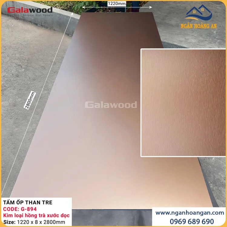 Tấm Ốp Than Tre Ốp Tường Kim Loại Hồng Ngọc Xước Galawood G-894