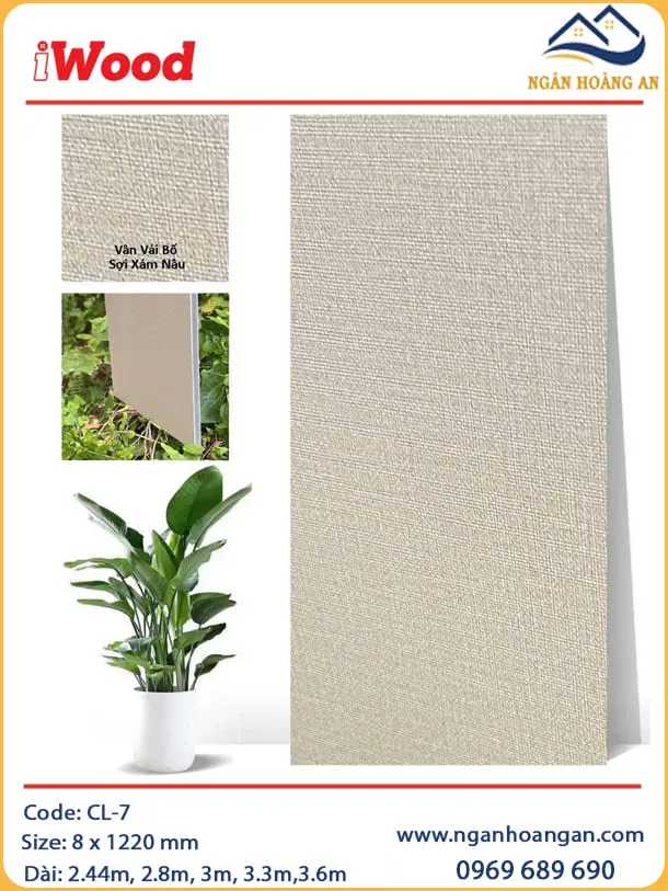 Tấm Ốp Than Tre Sợi Đa Năng Vân Vải Màu Xám Nâu iWood CL-7