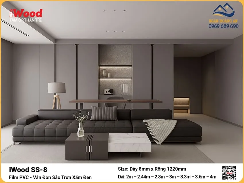Tấm Ốp Than Tre SS-8 Xám Đen Ốp Phòng Khách