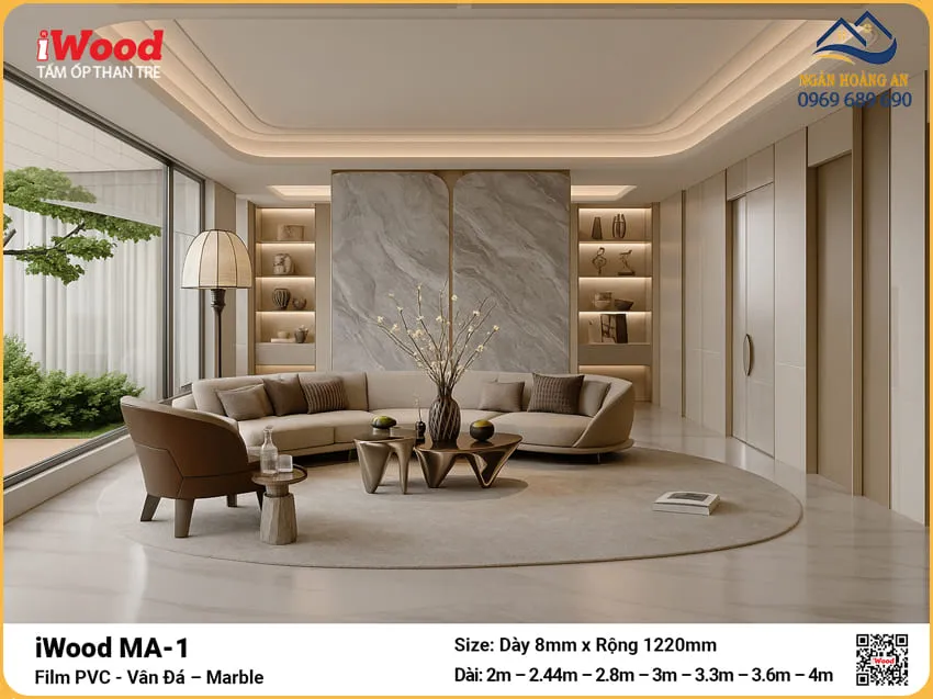 Tấm Ốp Than Tre Vân Đá iWood MA-1 Ốp Phòng Khách