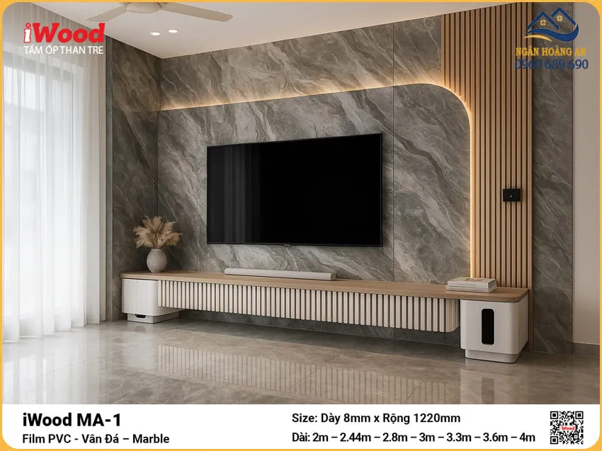 Tấm Ốp Than Tre Vân Đá iWood MA-1 Ốp Vách Tivi Thẩm Mỹ