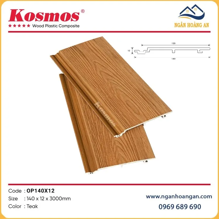 Tấm Ốp Trần Gỗ Nhựa Ngoài Trời Phủ ASA Kosmos OP140X12 Teak Tấm Ốp Trần Gỗ Nhựa Ngoài Trời Phủ ASA Kosmos OP140X12 Teak