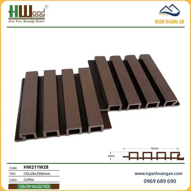 Tấm Ốp Trần Lam Sóng Gỗ Nhựa Ngoài Trời Hwood HW211W28 Coffee