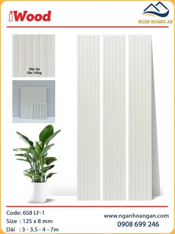 Tấm Ốp Trần Lam Sóng Than Tre Đơn Sắc Sần Trắng iWood 6S8 LF-1 Tấm Ốp Trần Lam Sóng Than Tre Đơn Sắc Sần Trắng iWood 6S8 LF-1