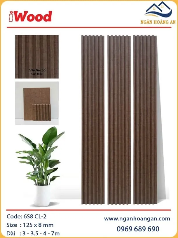 Tấm Ốp Trần Lam Sóng Than Tre Vân Vải Bố Nâu iWood 6S8 CL-2