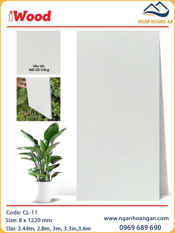 Tấm Ốp Trần Than Tre Giả Vân Vải Nổi Gỗ Trắng iWood CL-11