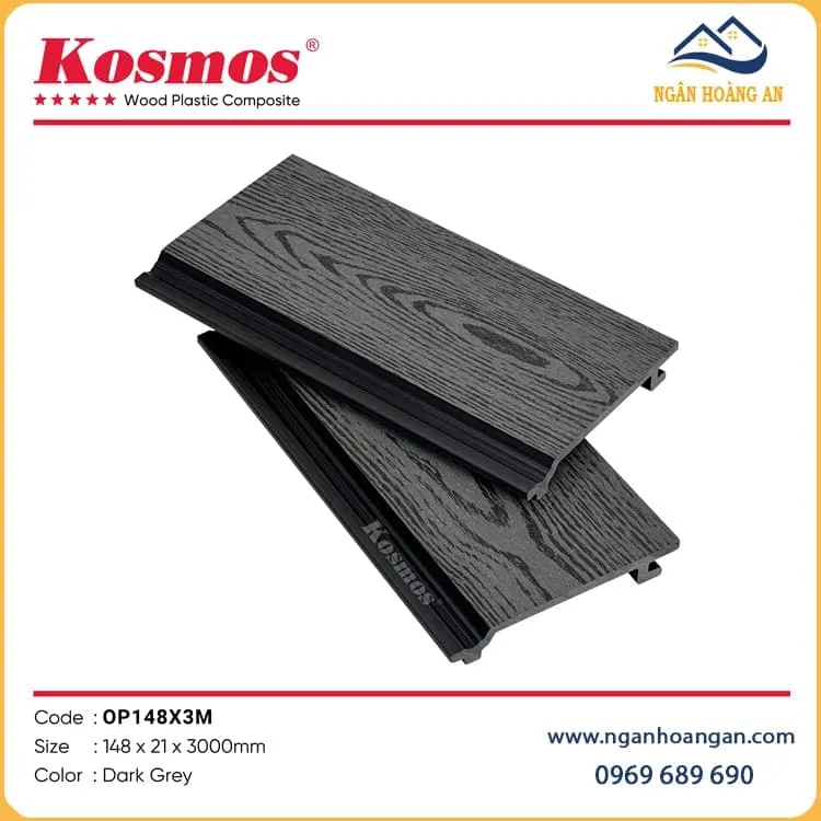 Tấm Ốp Trần Gỗ Nhựa Kosmos OP148X3M Dark Grey
