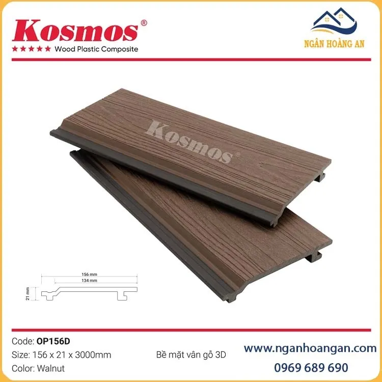 Tấm Ốp Tường Gỗ Nhựa Ngoài Trời 2 Da Kosmos OP156D Walnut