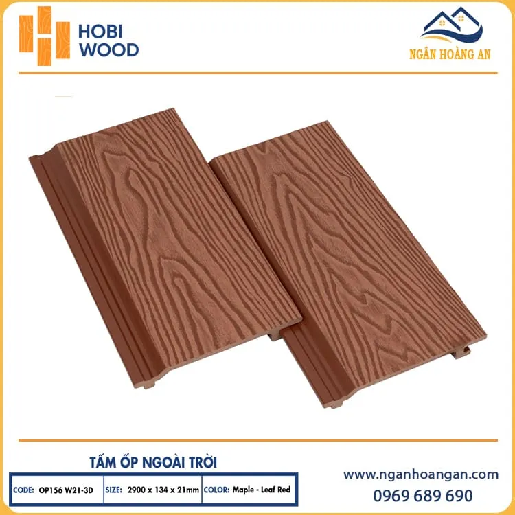 Tấm Ốp Trần Gỗ Nhựa Ngoài Trời Hobiwood  OP3D 156W21 Leaf Red