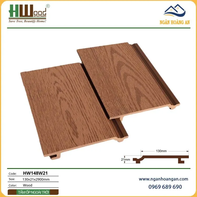 Tấm Ốp Tường Gỗ Nhựa Ngoài Trời Hwood HW148W21 Wood