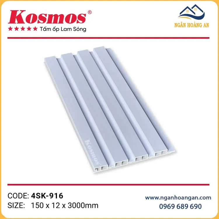Tấm Ốp Tường Lam Sóng Kép Nhựa Vân Đơn Sắc Kosmos 4SK-916 Tấm Ốp Tường Lam Sóng Kép Nhựa Vân Đơn Sắc Kosmos 4SK-916