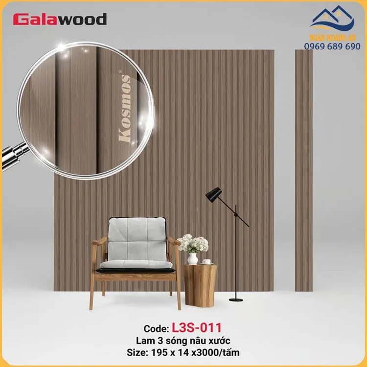 Tấm Ốp Lam Sóng Nhựa Giả Gỗ Galawood L3S-011 Tấm Ốp Lam Sóng Nhựa Giả Gỗ Galawood L3S-011