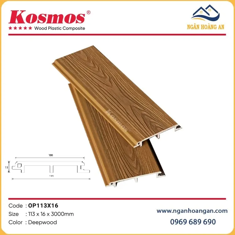 Tấm Ốp Gỗ Nhựa Ngoài Phủ ASA Kosmos OP113X16 Deep Wood