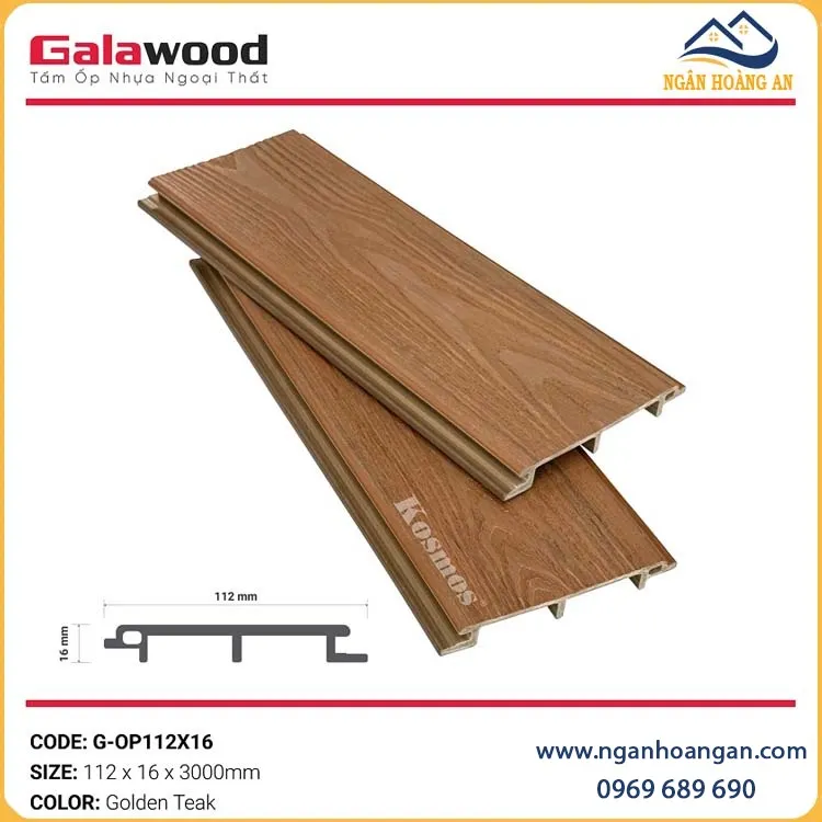 Tấm Ốp Tường Ngoài Trời Phủ ASA Galawood G-OP112X16 Golden Teak