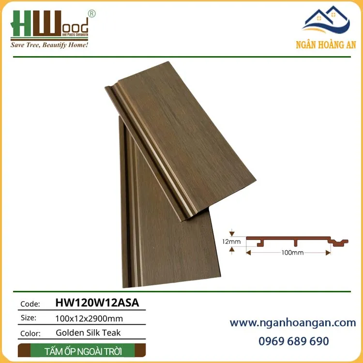 Tấm Ốp Tường Ngoài Trời Phủ ASA Hwood HW120W12ASA Golden Silk Teak