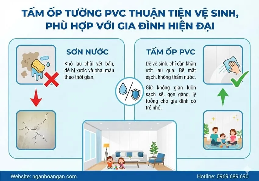 Tấm Ốp Tường PVC Thuận Tiện Vệ Sinh, Phù Hợp Với Gia Đình Hiện Đại