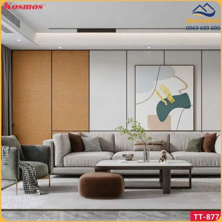 Tấm Ốp Sợi Than Tre Đa Năng Vân Vải Nâu Ánh Kim Kosmos TT-877 Tấm Ốp Sợi Than Tre Đa Năng Vân Vải Nâu Ánh Kim Kosmos TT-877