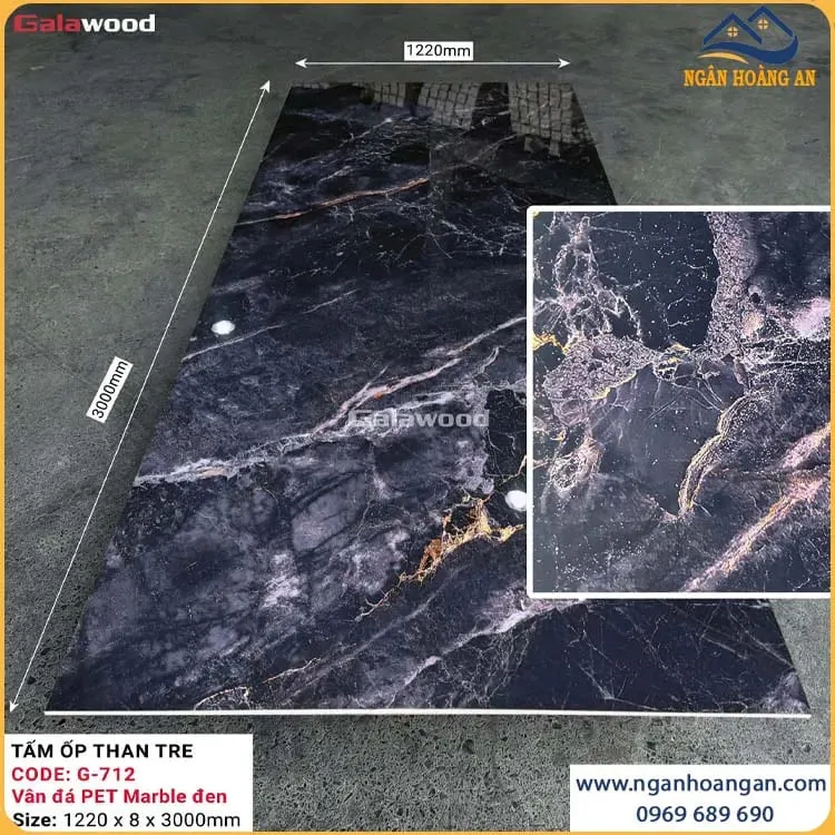 Ốp Tường Than Tre Galawood 8mm G-712 Vân Đá PET Marble Đen Ốp Tường Than Tre Galawood 8mm G-712 Vân Đá PET Marble Đen