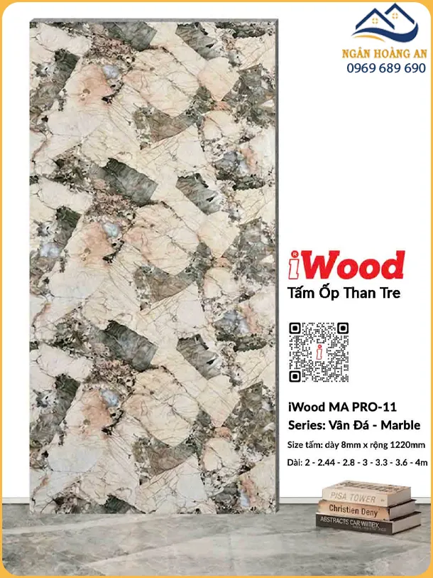 Tấm Ốp Tường Than Tre iWood 8mm MA PRO-11 Vân Đá Mosaic Hồng Xám