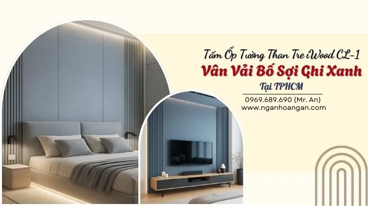 Tấm Ốp Tường Than Tre iWood CL-1 Vân Vải Bố Sợi Ghi Xanh Tại TPHCM