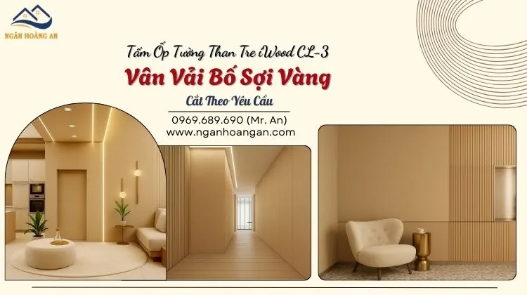 Tấm Ốp Tường Than Tre iWood CL-3 Vân Vải Bố Sợi Vàng Cắt Theo Yêu Cầu