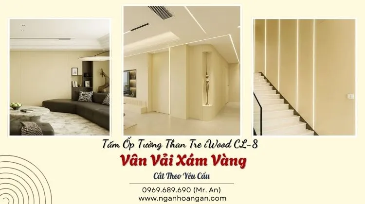 Tấm Ốp Tường Than Tre iWood CL-8 Vân Vải Xám Vàng Cắt Theo Yêu Cầu
