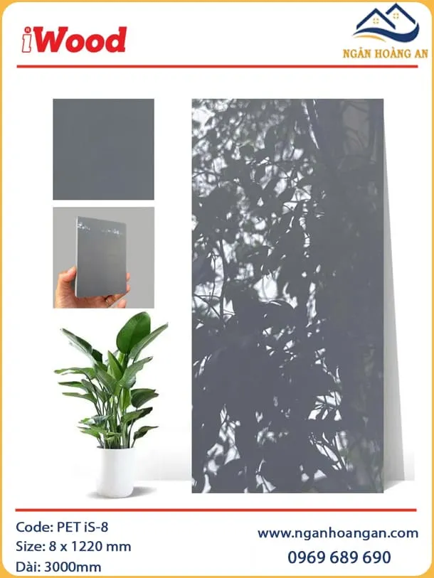 Tấm Ốp Sợi Than Tre Đa Năng Phủ PET iWood iS-8