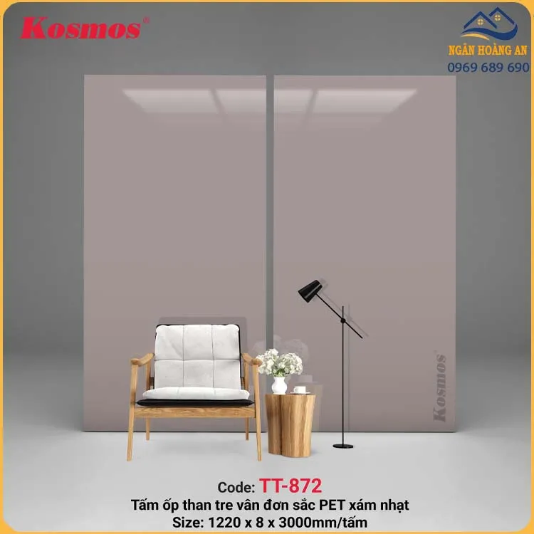 Tấm Ốp Tường Than Tre Vân Đơn Sắc PET Xám Nhạt Kosmos TT-872