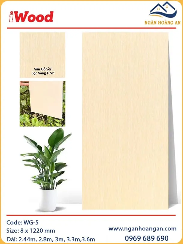 Tấm Ốp Tường Than Tre Vân Gỗ Sồi Sọc Vàng Tươi iWood WG-5 Tấm Ốp Tường Than Tre Vân Gỗ Sồi Sọc Vàng Tươi iWood WG-5