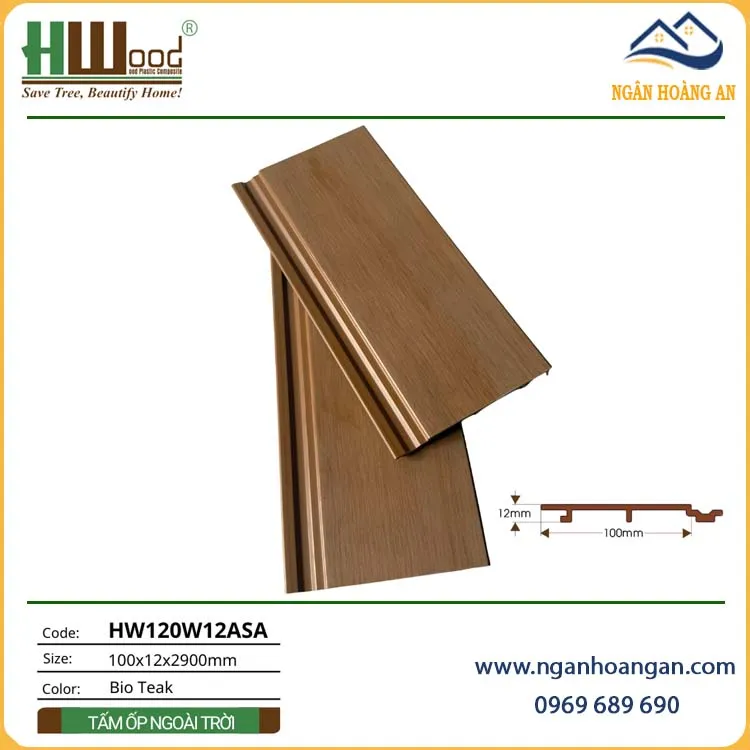 Tấm Ốp Tường Trần Gỗ Nhựa Phủ ASA Hwood HW120W12ASA Bio-Teak