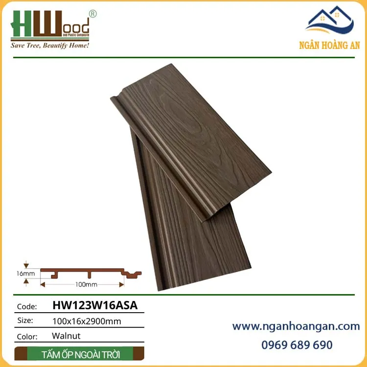 Tấm Ốp Tường Trần Gỗ Nhựa Phủ ASA Hwood HW123W16ASA Walnut