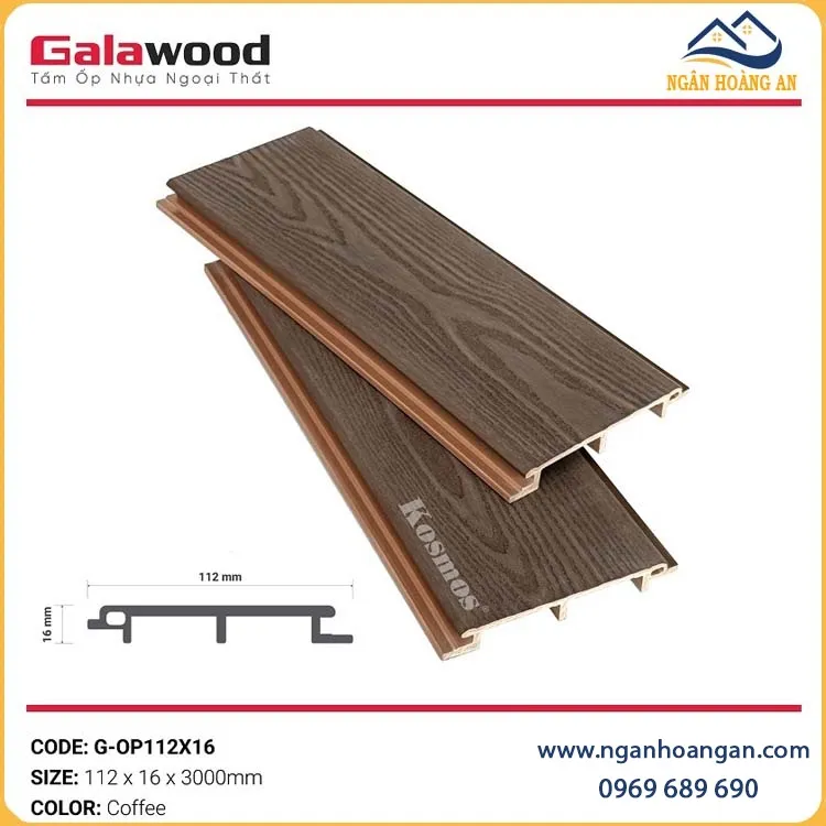 Tấm Ốp Tường Trần Ngoài Trời Phủ ASA Galawood G-OP112X16 Coffee