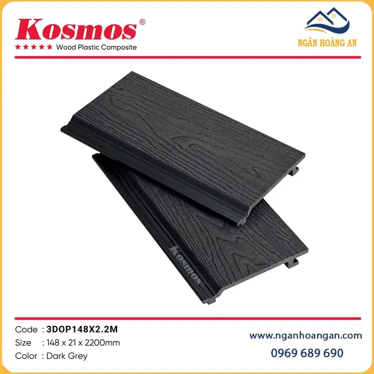 Tấm Ốp Tường Vân Gỗ Ngoài Trời Kosmos 3DOP148 Dark Grey