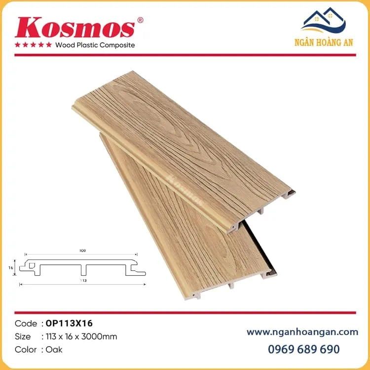 Tấm Ốp Vách Gỗ Nhựa Ngoài Trời Phủ ASA Kosmos OP113X16 Oak