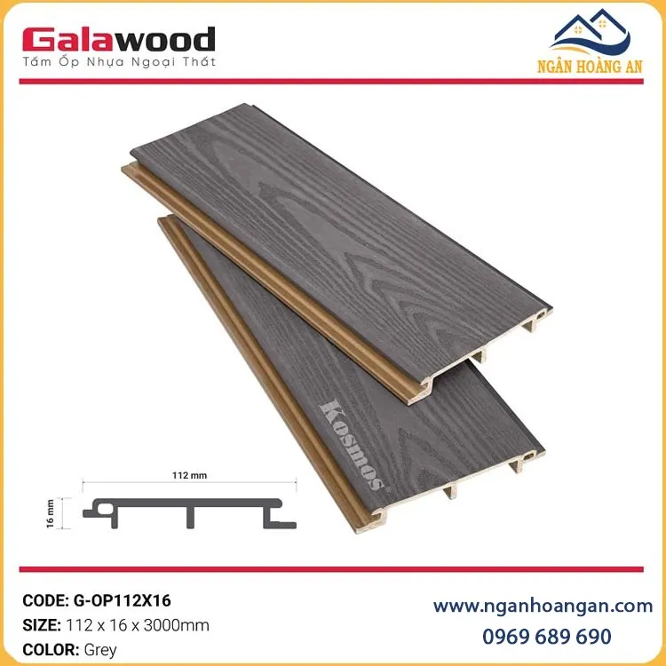 Tấm Ốp Vách Gỗ Nhựa Ngoài Trời Phủ ASA Galawood G-OP112X16 Grey