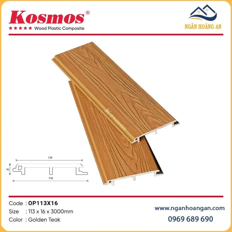 Tấm Ốp Vách Ngoài Trời Phủ ASA Kosmos OP113X16 Golden Teak Tấm Ốp Vách Ngoài Trời Phủ ASA Kosmos OP113X16 Golden Teak