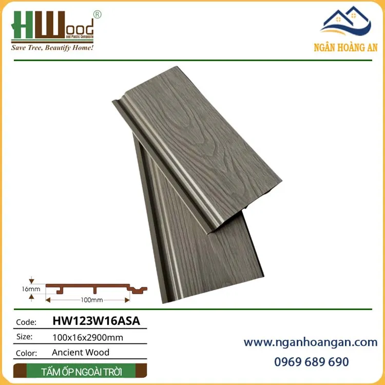 Tấm Ốp Vách Ngoài Trời Phủ ASA Hwood HW123W16ASA Ancient Wood Tấm Ốp Vách Ngoài Trời Phủ ASA Hwood HW123W16ASA Ancient Wood