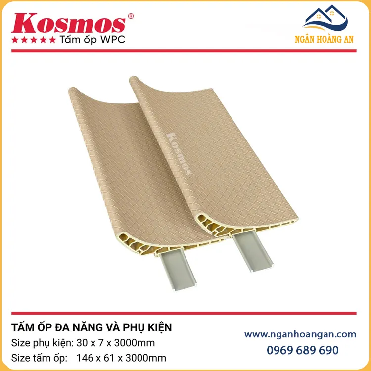 Tấm Ốp WPC Vân Da Đan Kosmos HT-113 35mm Vàng Kem Tấm Ốp WPC Vân Da Đan Kosmos HT-113 35mm Vàng Kem