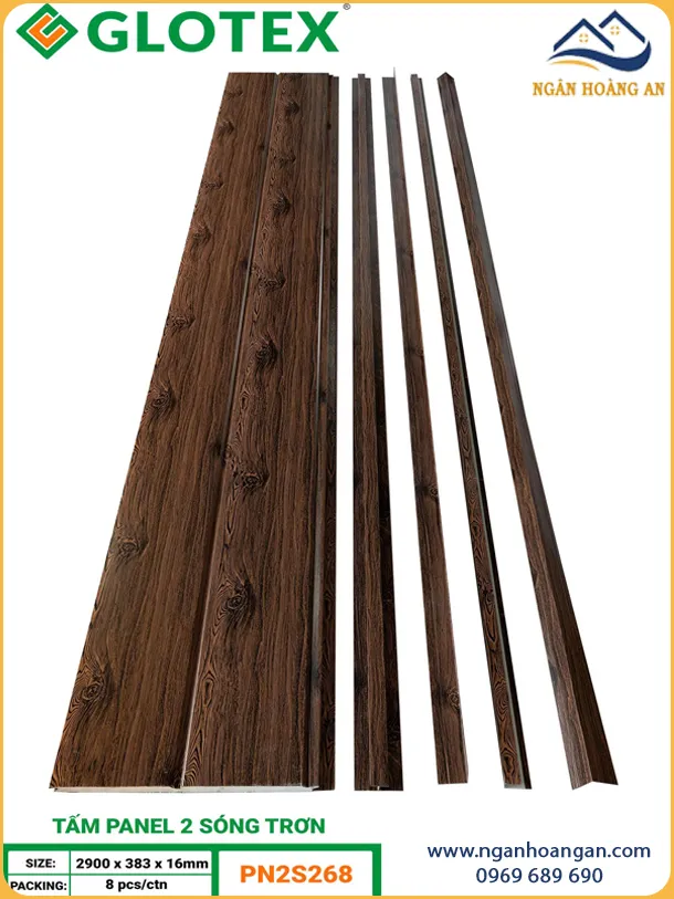 Tấm Panel Tôn Xốp 16mm Glotex PN2S268 2 Sóng Vân Gỗ Nâu Đậm