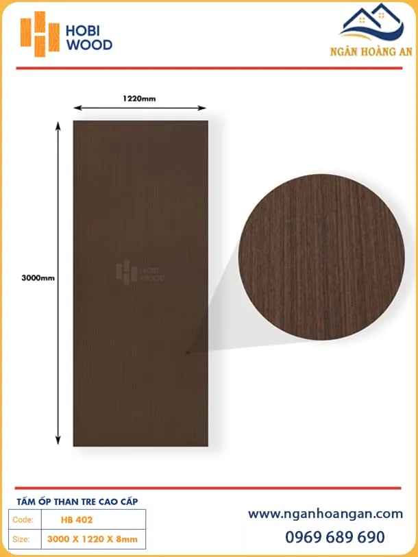 Tấm Sợi Than Tre Đa Năng Giả Gỗ Nâu Đậm Hobiwood HB 402