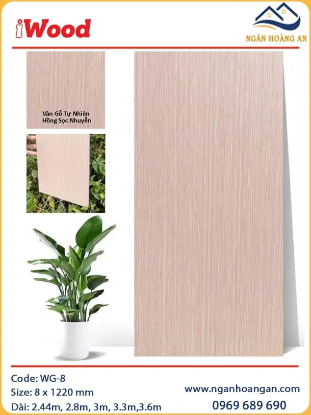 Tấm Sợi Than Tre Đa Năng Ốp Tường Vân Gỗ Hồng iWood WG-8