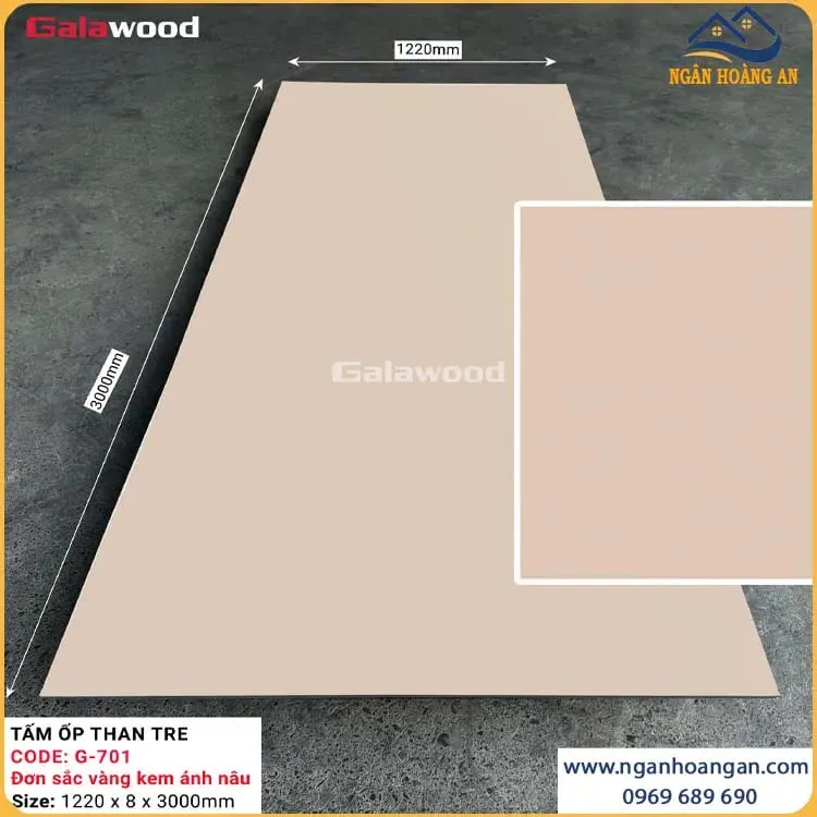 Ốp Tường Than Tre Galawood 8mm G-701 Đơn Sắc Vàng Kem Ánh Nâu