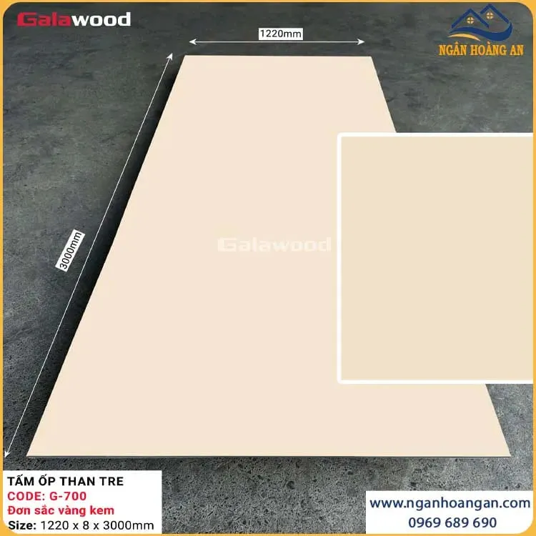 Tấm Ốp Than Tre Galawood 8mm G-700 Đơn Sắc Vàng Kem Tấm Ốp Than Tre Galawood 8mm G-700 Đơn Sắc Vàng Kem