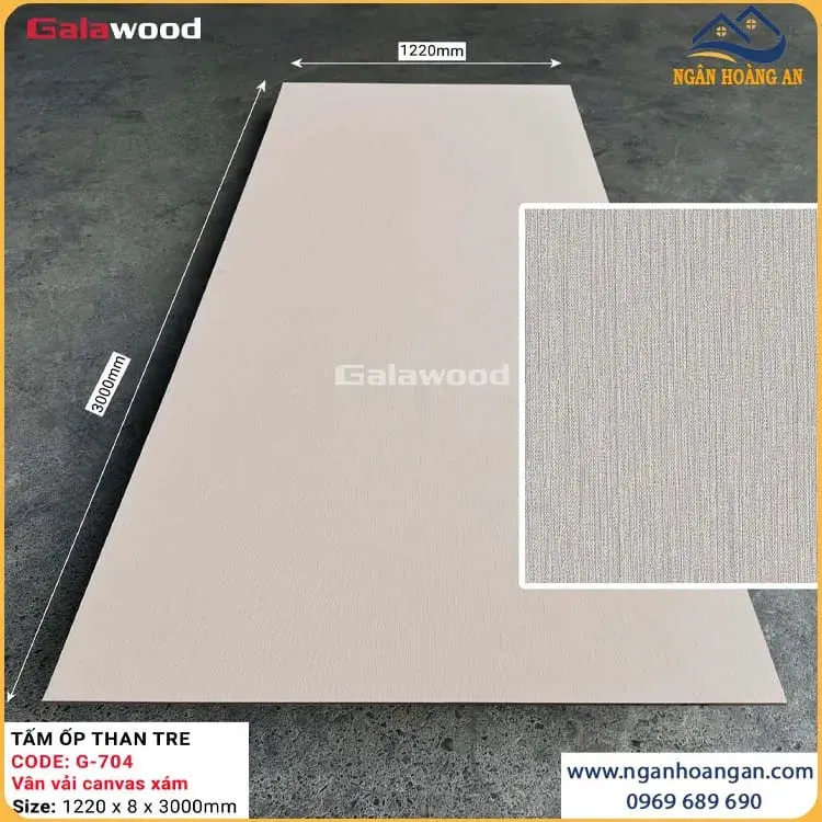 Ốp Tường Than Tre Galawood 8mm G-704 Vân Vải Canvas Xám Ốp Tường Than Tre Galawood 8mm G-704 Vân Vải Canvas Xám