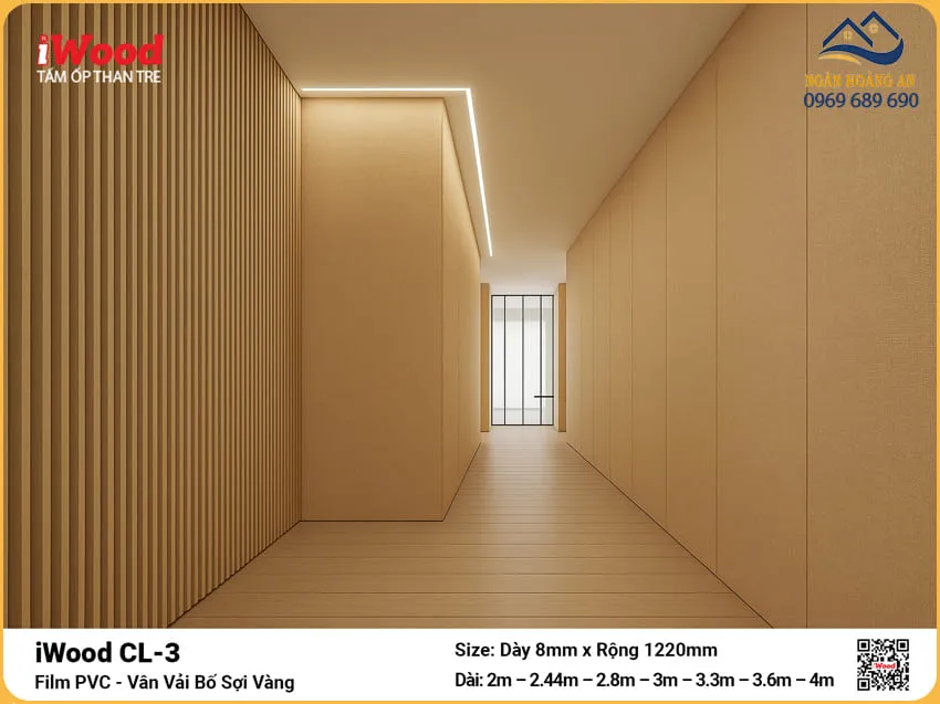 Tấm Than Tre iWood CL-3 Vân Vải Bố Ốp Vách Trang Trí